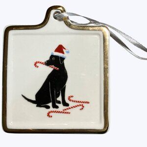 Black Labrador Ceramic Ornament With Santa Hat & Candy Cane By Fringe